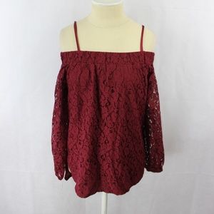 7 Sisters  Off-The-Shoulder Lace High-Low Burgundy